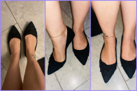 Getragene, spitze Ballerinas, stark riechend