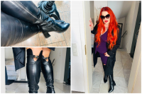 getragene Luxus-Lederstiefel, schwarz